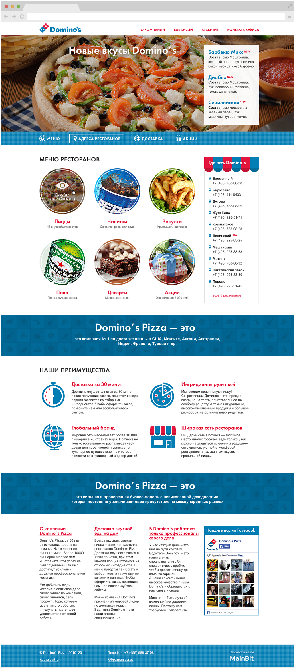 Создание корпоративного сайта Domino's Pizza - главная страница